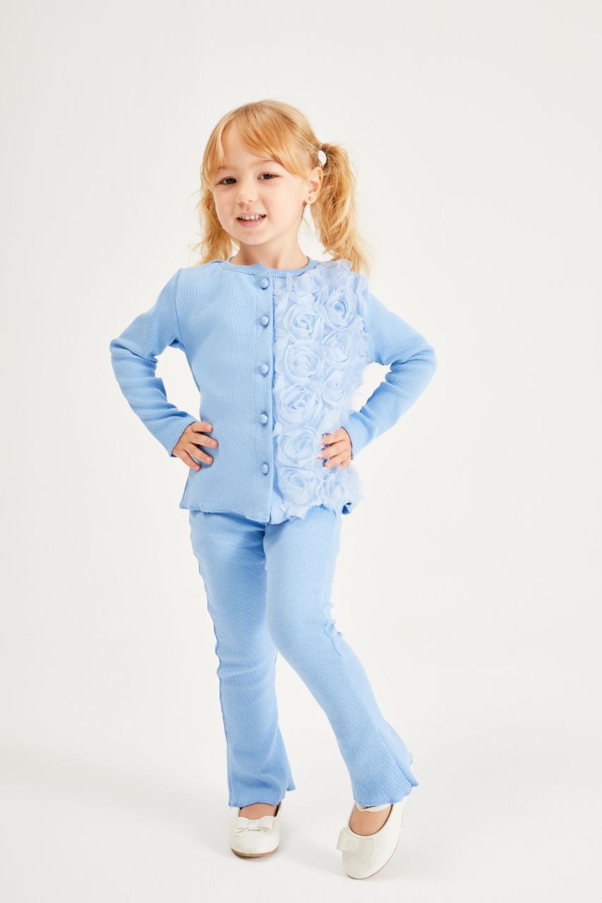 Lavender Ribbed Rosette Cardigan Set