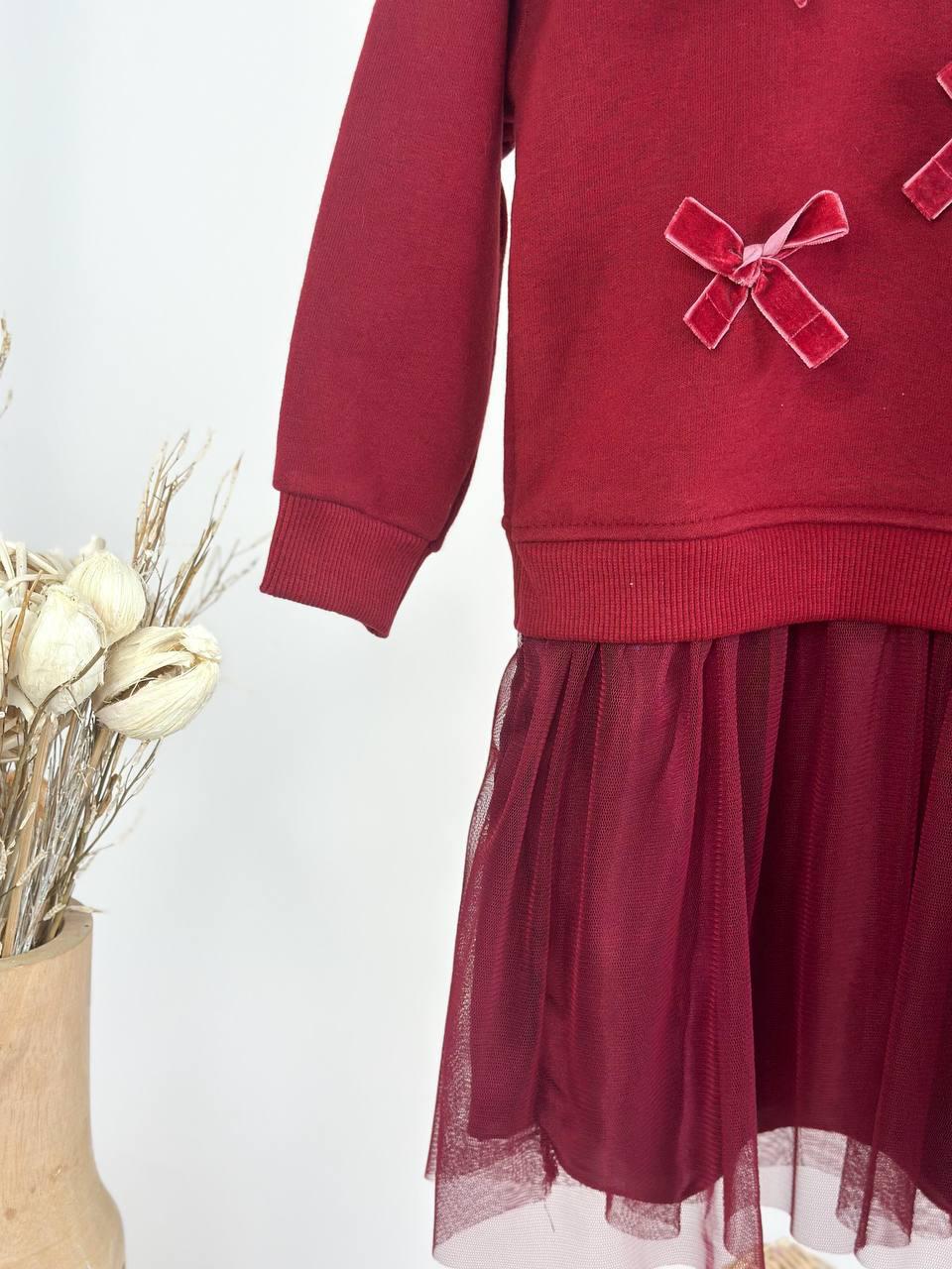 Christmas Bow Sweater Dress with Tulle Skirt