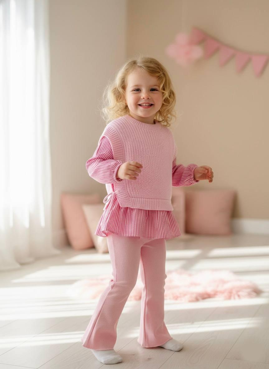 Pink Knit Sweater and Flare Pants Set