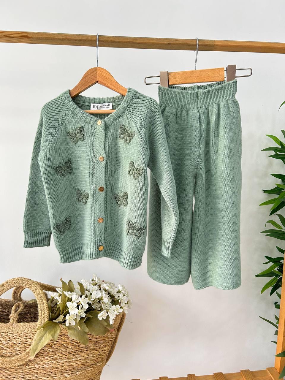 Purple Butterfly Knit Cardigan and Pants Set