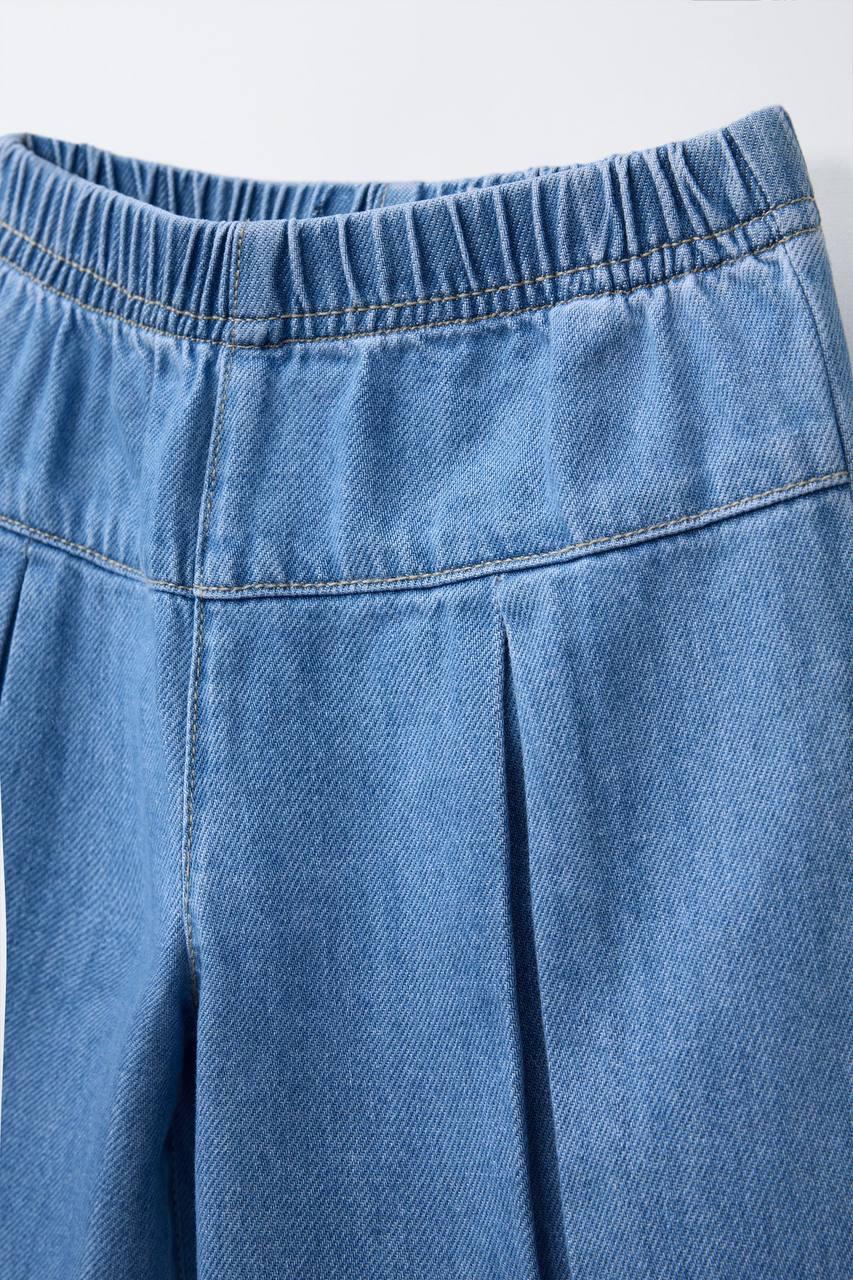 Denim Wide-Leg Culottes with Elastic Waist