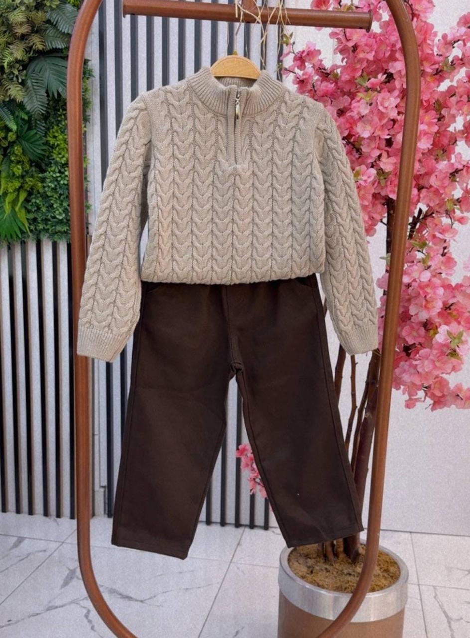 Cable Knit Half-Zip Sweater and Pants Set