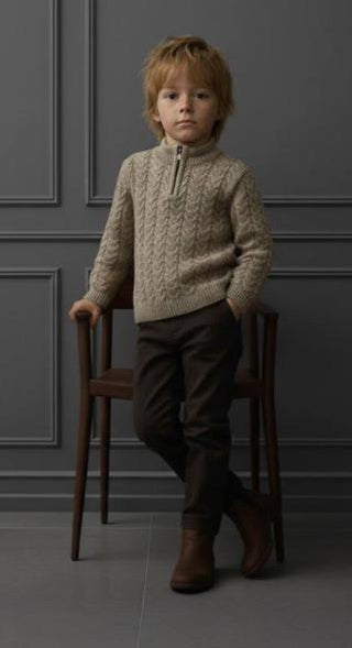 Cable Knit Half-Zip Sweater and Pants Set