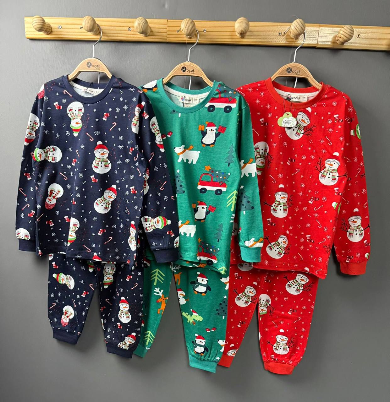 Blue Christmas Snowman Cotton Pajama Set