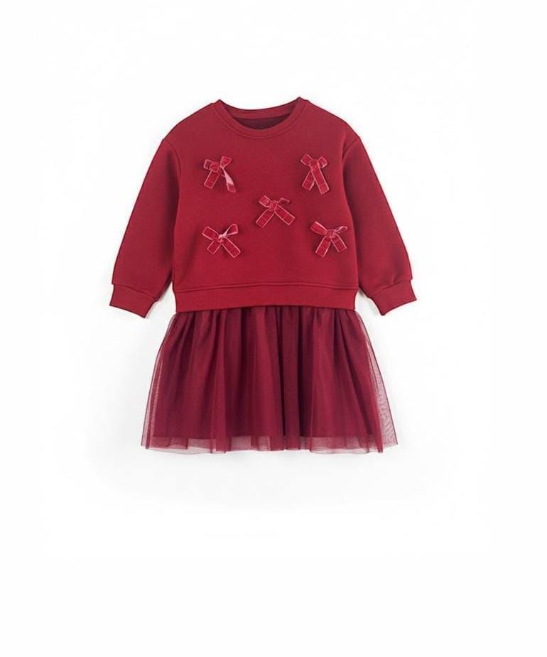 Christmas Bow Sweater Dress with Tulle Skirt