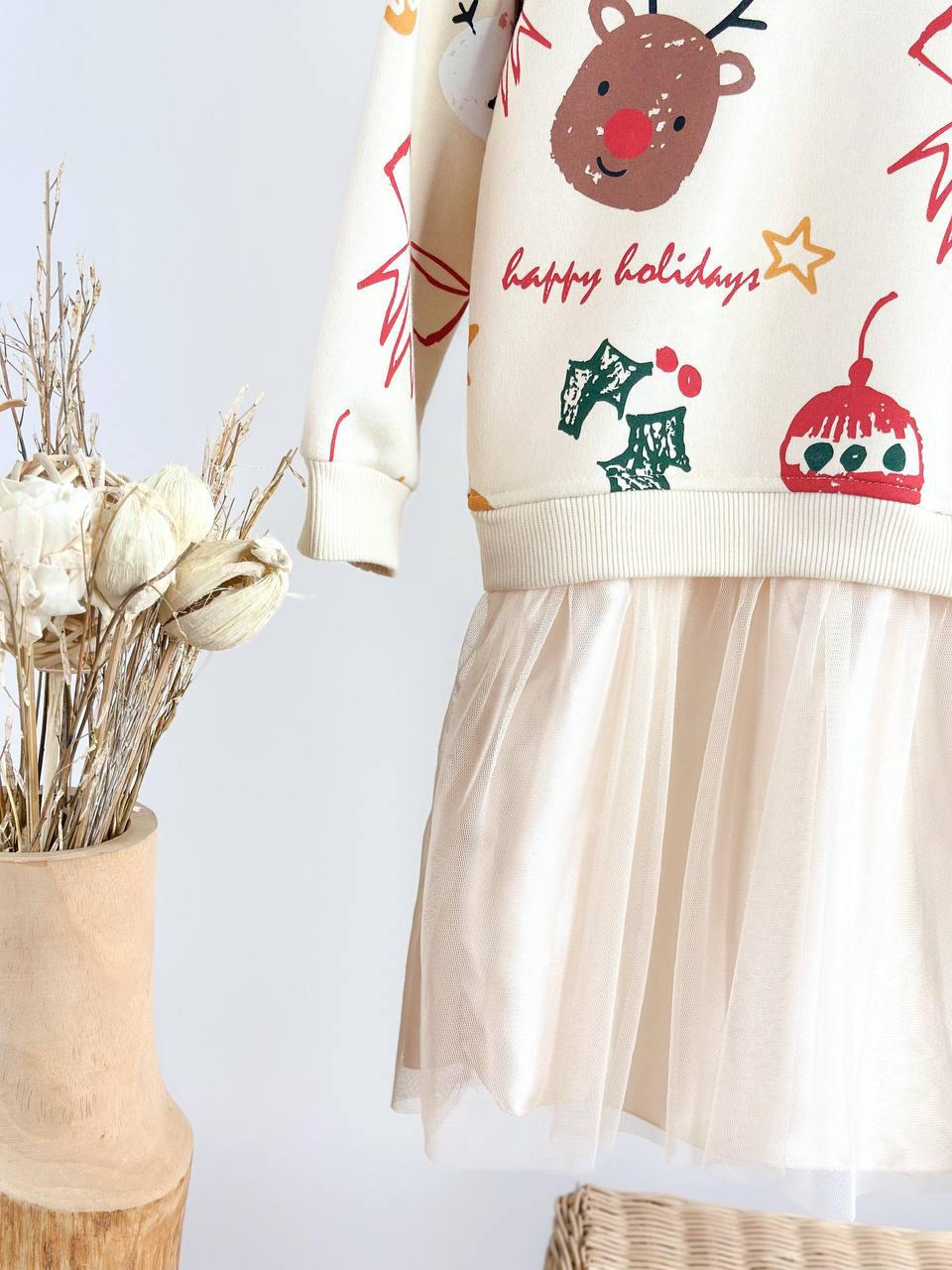 Christmas Holiday Sweater Dress with Tulle Skirt
