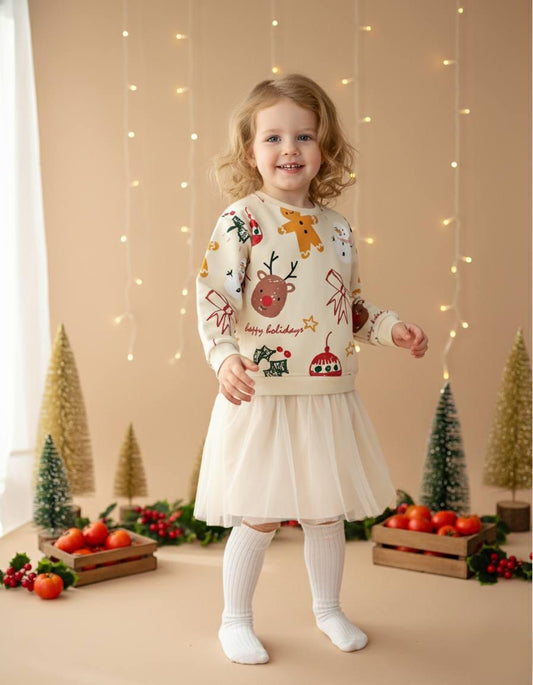 Christmas Holiday Sweater Dress with Tulle Skirt