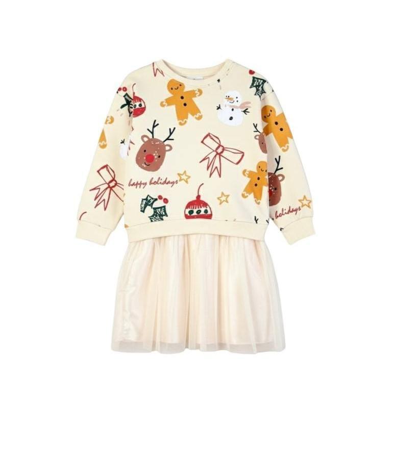 Christmas Holiday Sweater Dress with Tulle Skirt