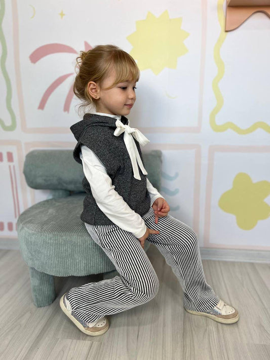 3-Piece Knit Vest, Blouse, and Striped Pants Set