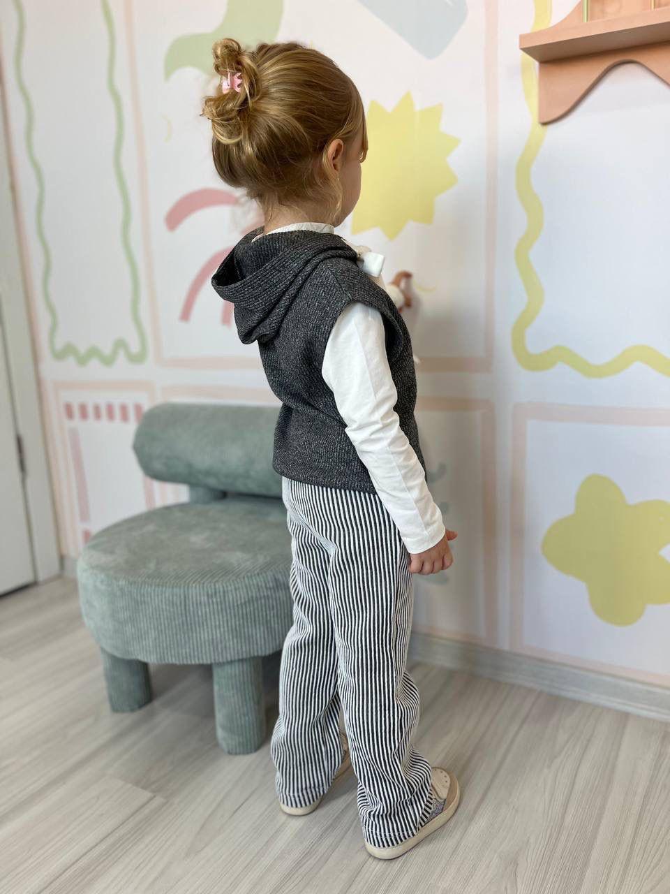 3-Piece Knit Vest, Blouse, and Striped Pants Set