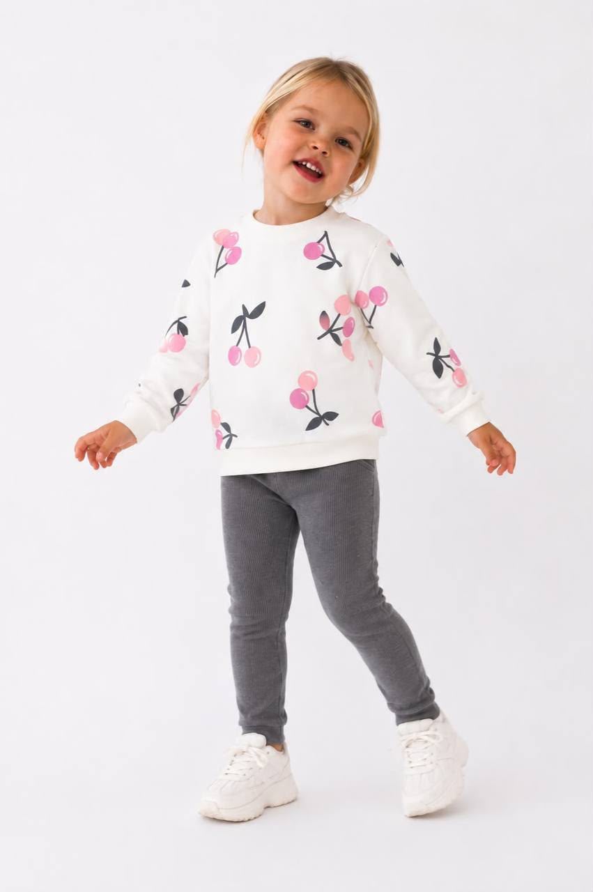 Cherry Print Sweatshirt & Grey Leggings Set